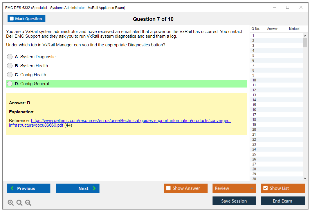 EMC DES-6332 Specialist - Systems Administrator, VxRail Appliance Exam Practice test exam simulator test engine exam dumps questions answers Image 7