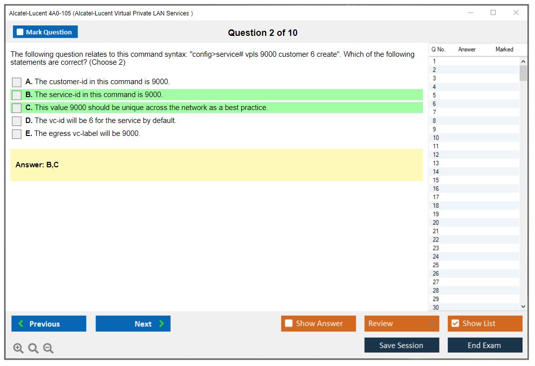 Alcatel-Lucent 4A0-105 Nokia Virtual Private LAN Services Practice test exam simulator test engine exam dumps questions answers Image 2