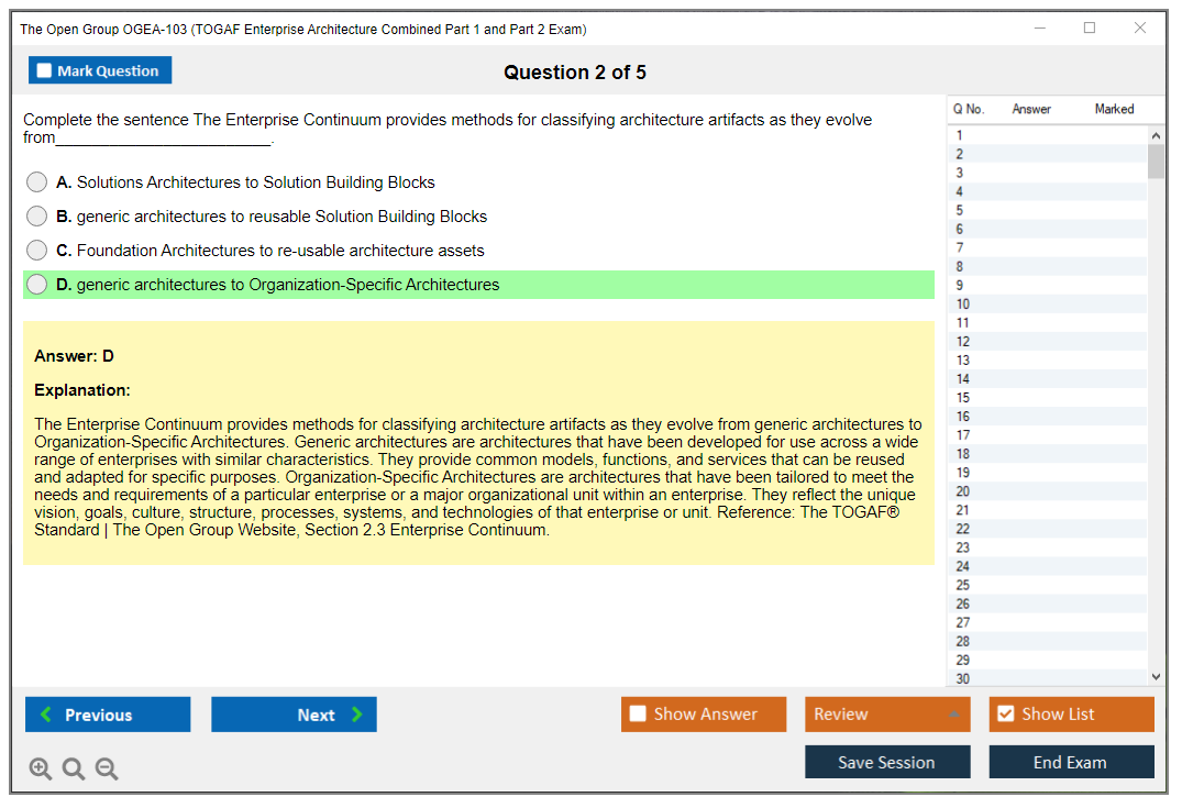 The Open Group OGEA-103 TOGAF Enterprise Architecture Combined Part 1 and Part 2 Exam Practice test exam simulator test engine exam dumps questions answers Image 2