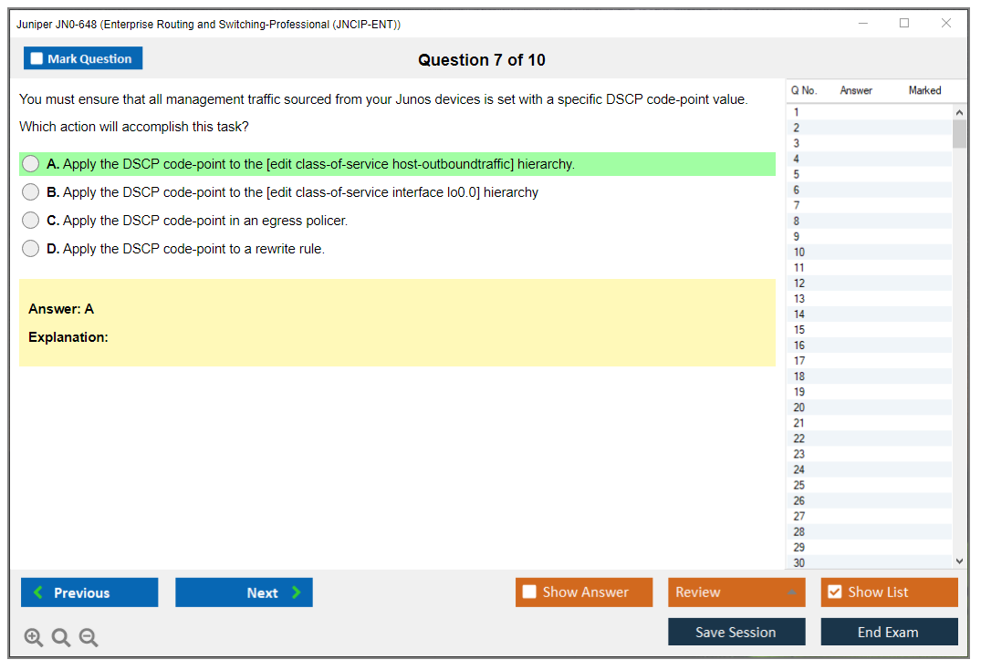 Juniper JN0-648 Enterprise Routing and Switching-Professional (JNCIP-ENT) Practice test exam simulator test engine exam dumps questions answers Image 7