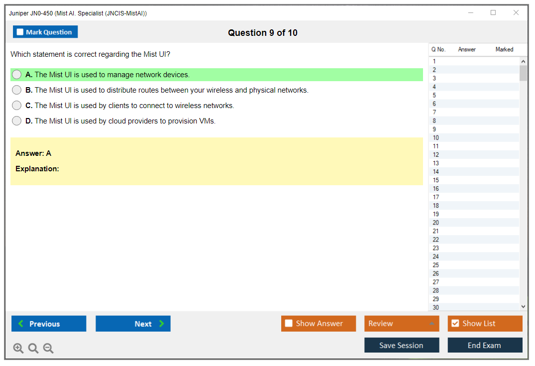 Juniper JN0-450 Mist AI. Specialist (JNCIS-MistAI) Practice test exam simulator test engine exam dumps questions answers Image 9