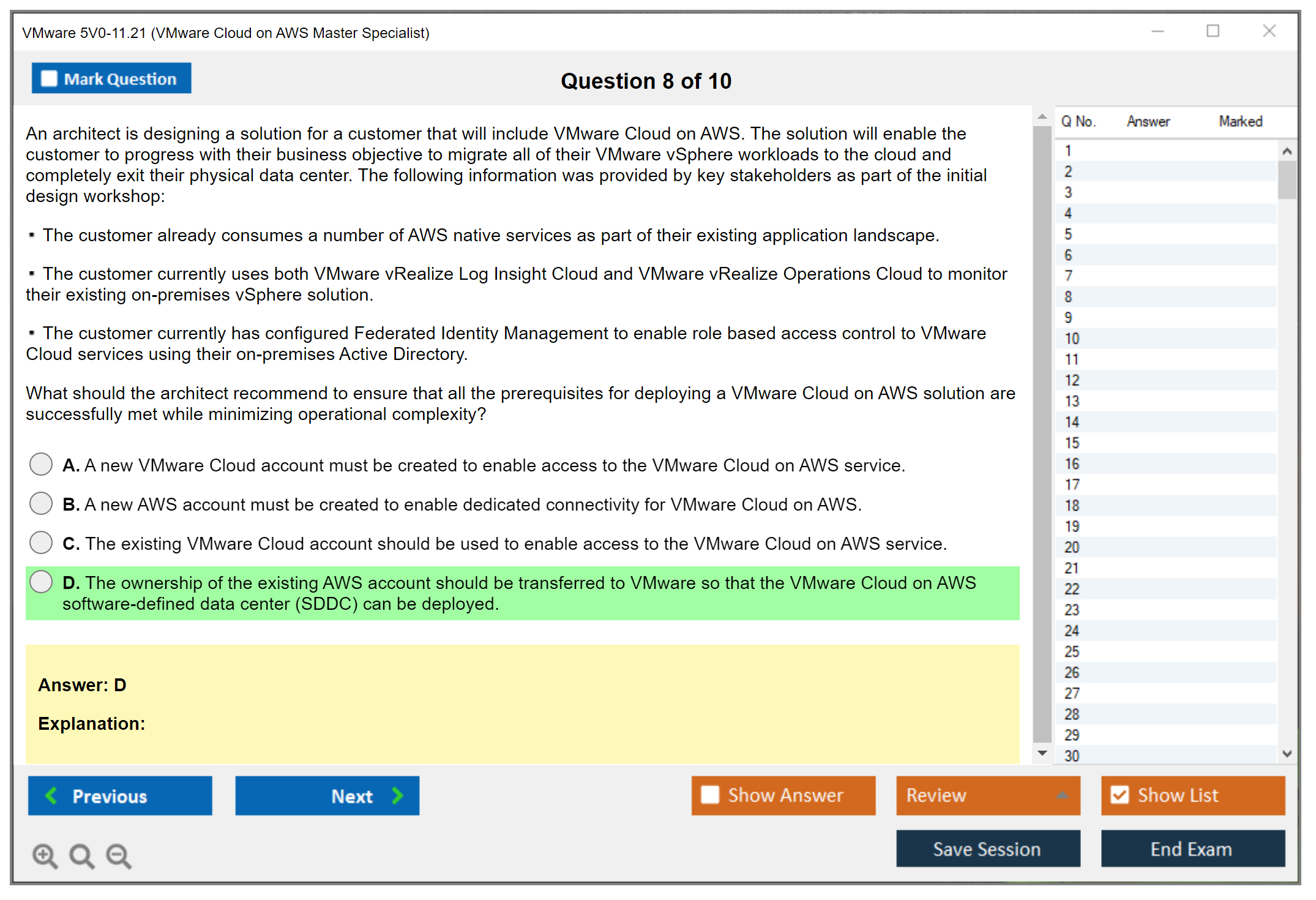VMware 5V0-11.21 VMware Cloud on AWS Master Specialist Practice test exam simulator test engine exam dumps questions answers Image 8