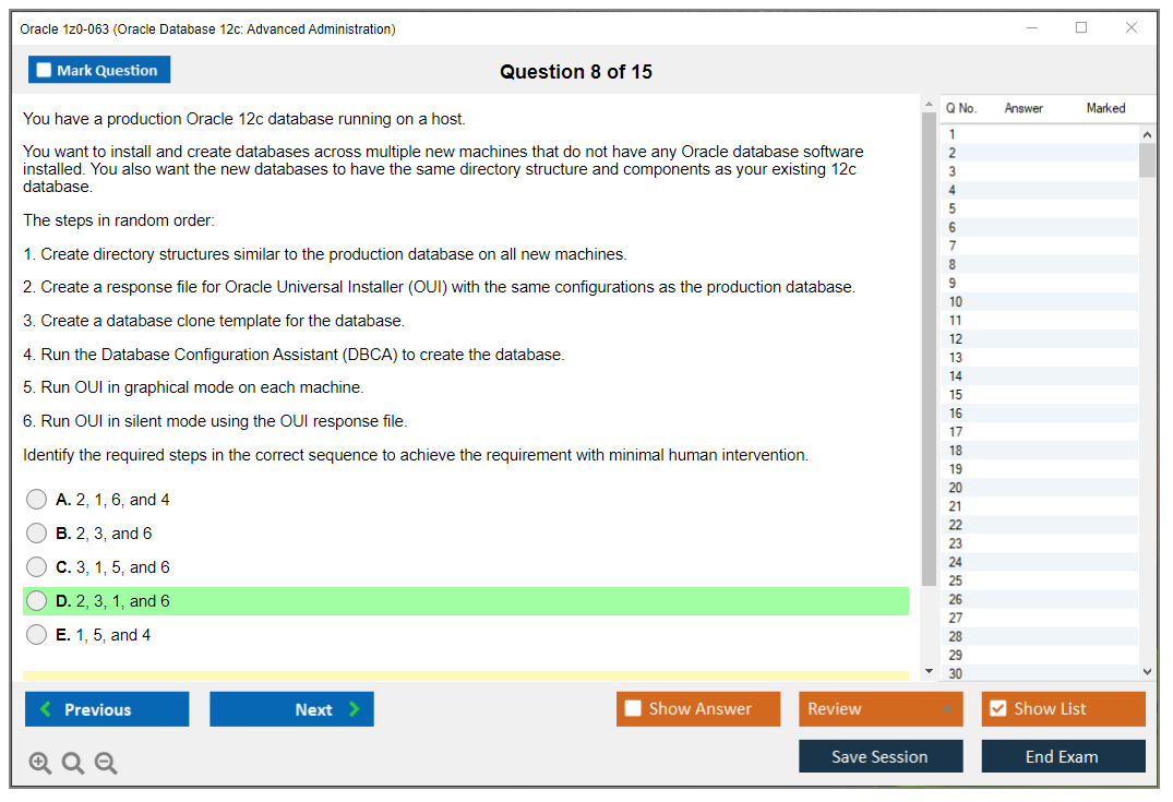 Oracle 1z0-063 Oracle Database 12c: Advanced Administration Practice test exam simulator test engine exam dumps questions answers Image 8