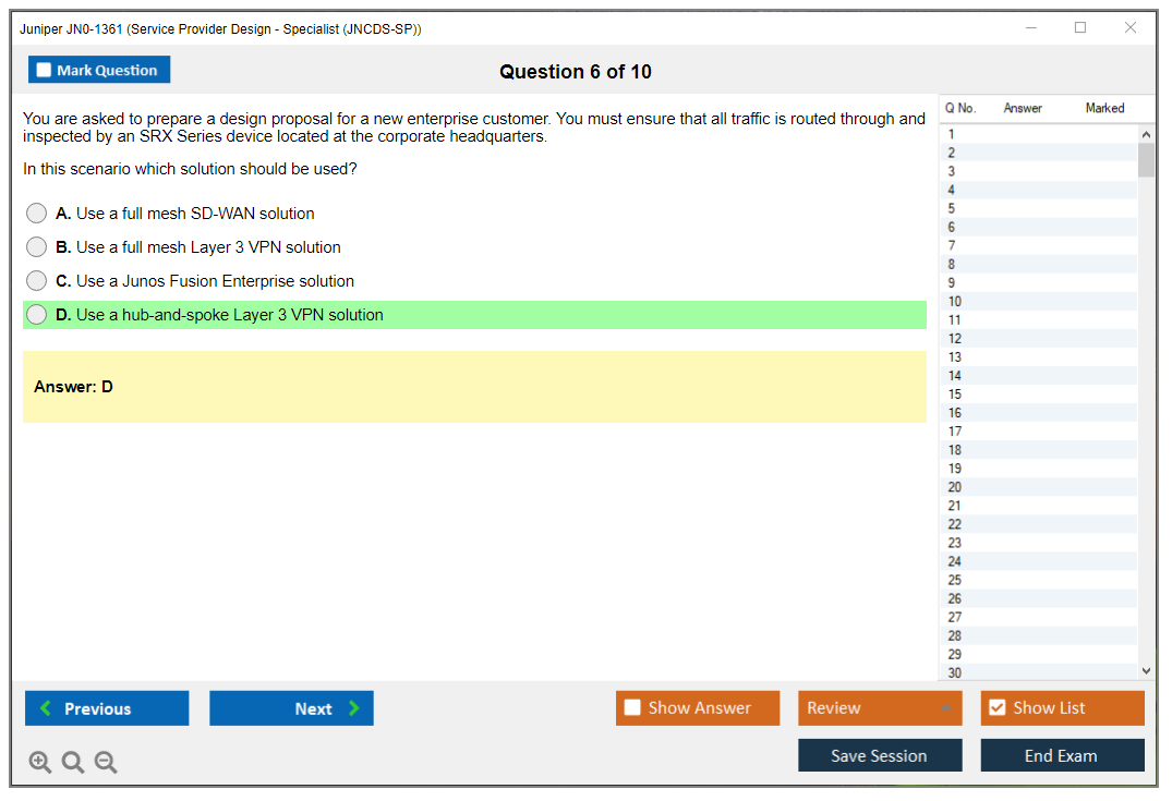 Juniper JN0-1361 Service Provider Design - Specialist (JNCDS-SP) Practice test exam simulator test engine exam dumps questions answers Image 6