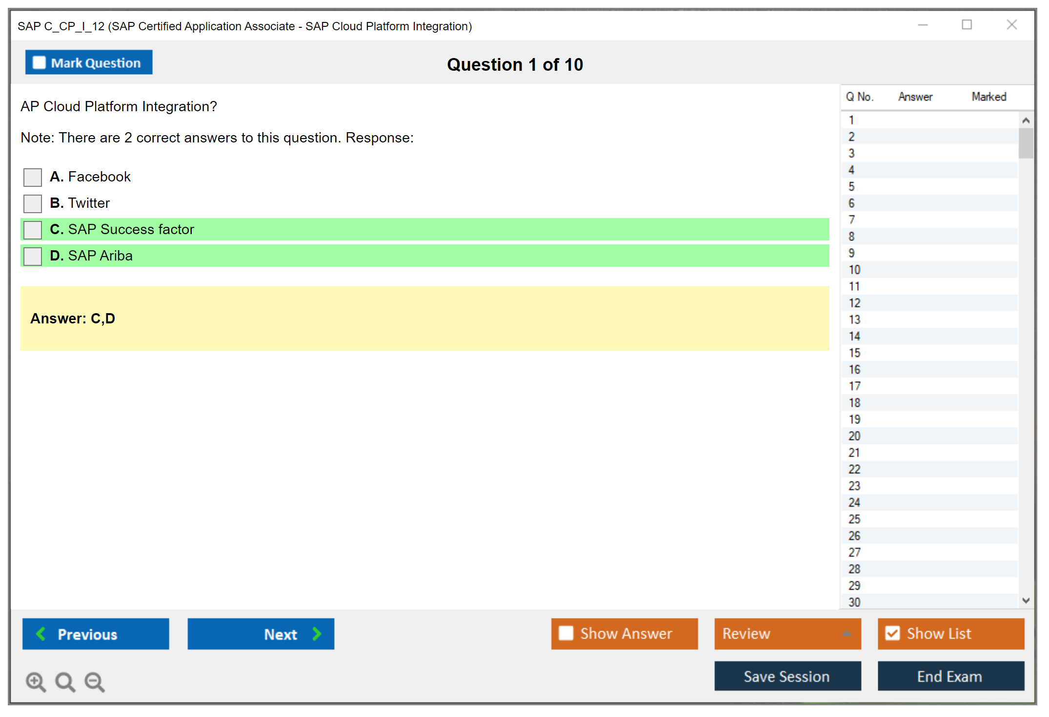 SAP C_CP_I_12 SAP Certified Application Associate - SAP Cloud Platform Integration Practice test exam simulator test engine exam dumps questions answers Image 1