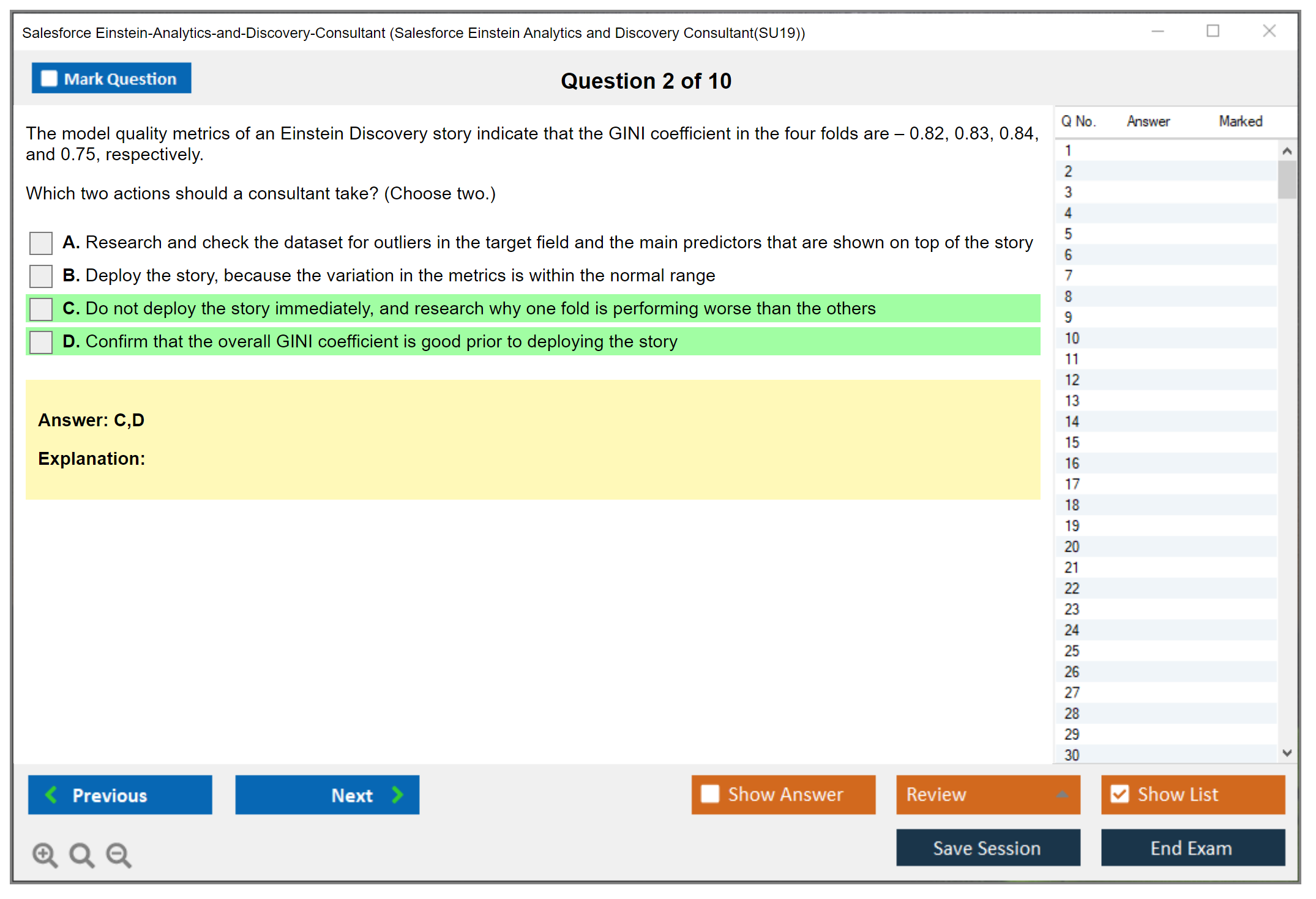 Salesforce Einstein-Analytics-and-Discovery-Consultant Salesforce Einstein Analytics and Discovery Consultant Practice test exam simulator test engine exam dumps questions answers Image 2