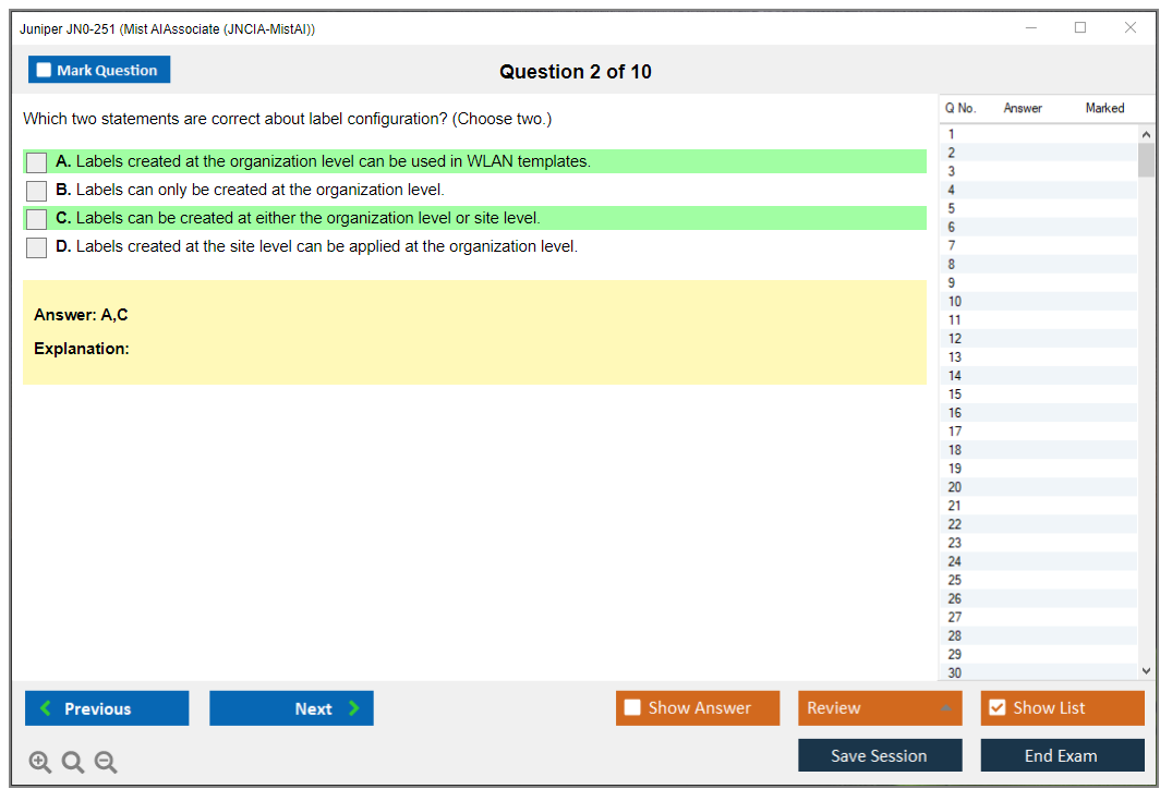 Juniper JN0-251 Mist AI - Associate (JNCIA-MistAI) Practice test exam simulator test engine exam dumps questions answers Image 2