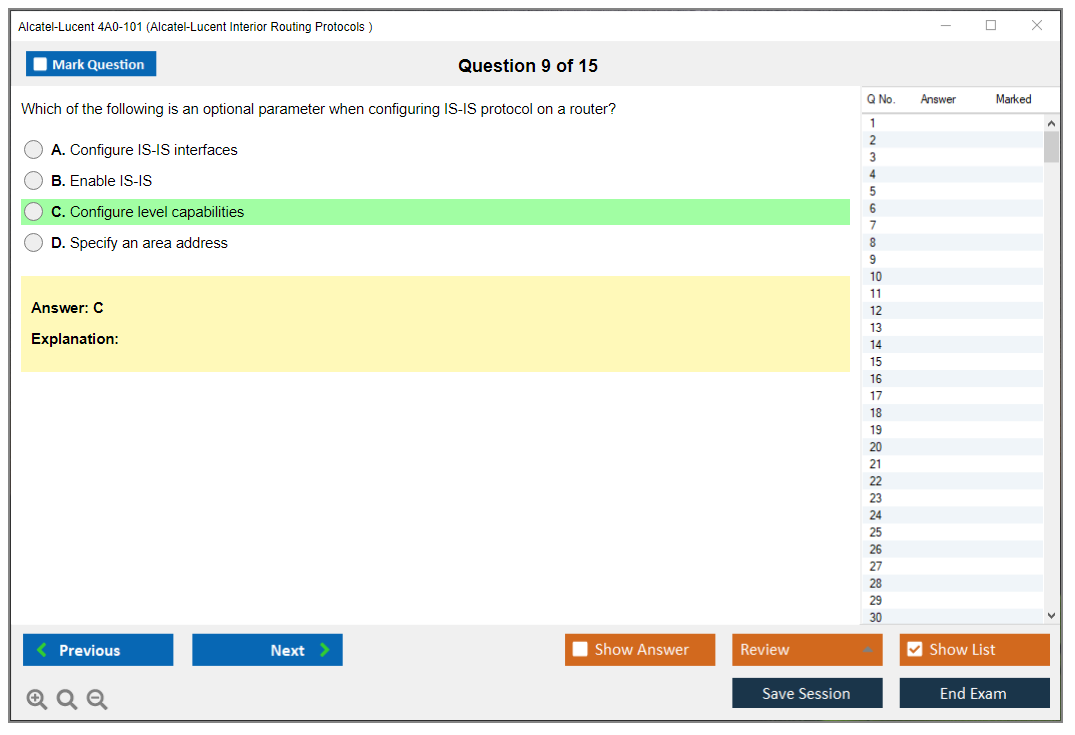 Alcatel-Lucent 4A0-101 Alcatel-Lucent Interior Routing Protocols and High Availability Practice test exam simulator test engine exam dumps questions answers Image 9