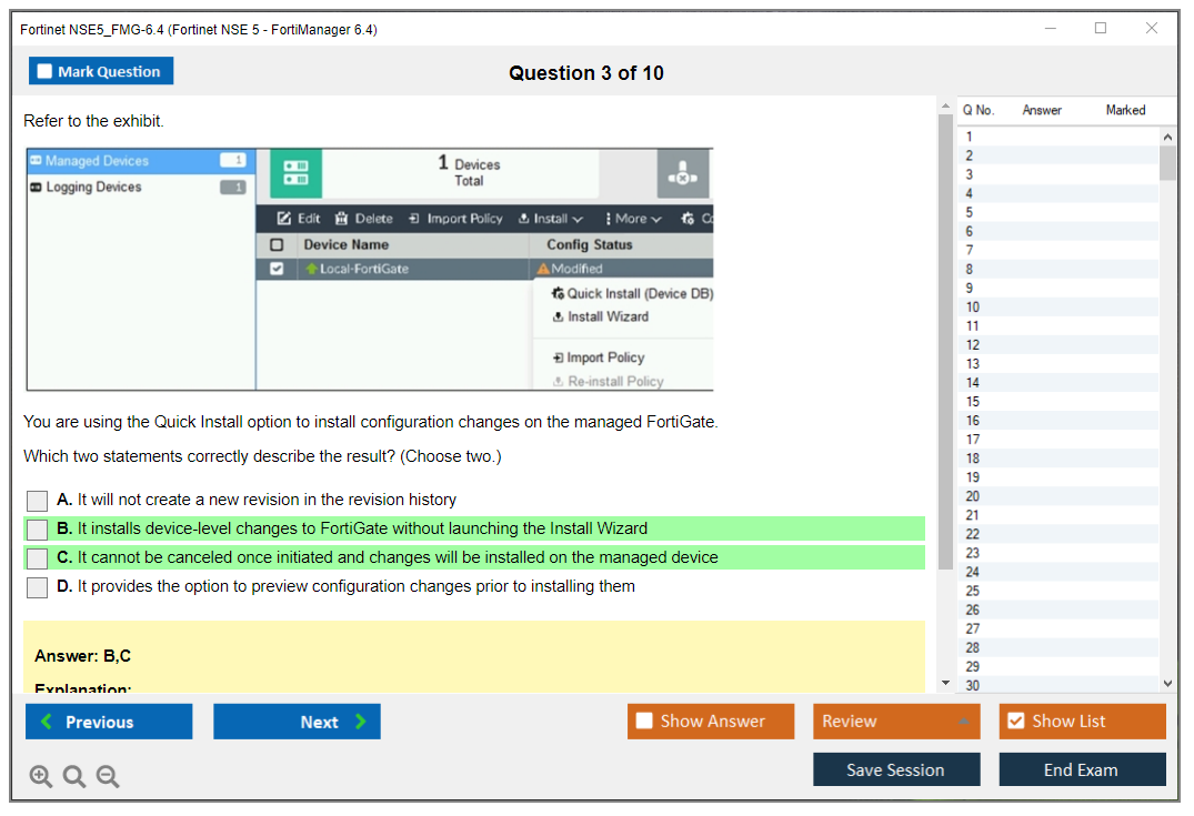 Fortinet NSE5_FMG-6.4 Fortinet NSE 5 - FortiManager 6.4 Practice test exam simulator test engine exam dumps questions answers Image 3