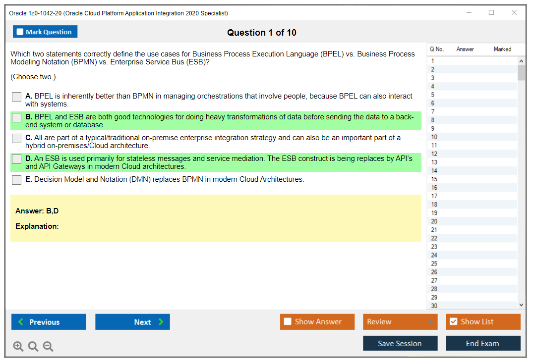 Oracle 1z0-1042-20 Oracle Cloud Platform Application Integration 2020 Specialist Practice test exam simulator test engine exam dumps questions answers Image 1