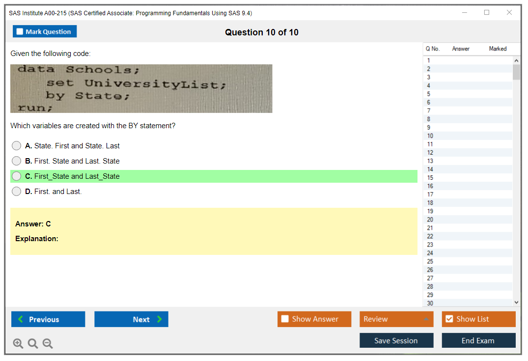 SAS Institute A00-215 SAS Certified Associate: Programming Fundamentals Using SAS 9.4 Practice test exam simulator test engine exam dumps questions answers Image 10