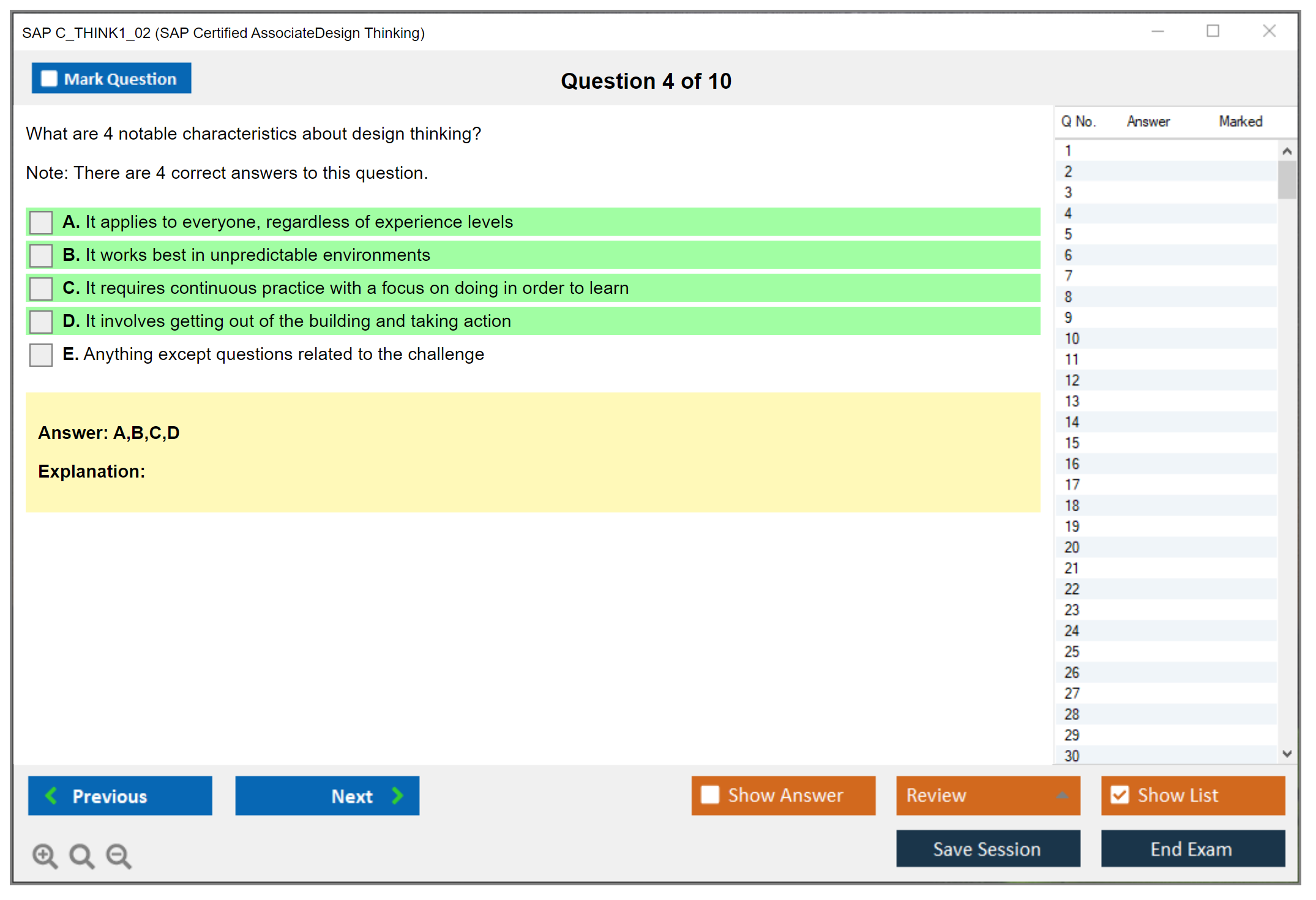 SAP C_THINK1_02 SAP Certified Associate - Design Thinking Practice test exam simulator test engine exam dumps questions answers Image 4