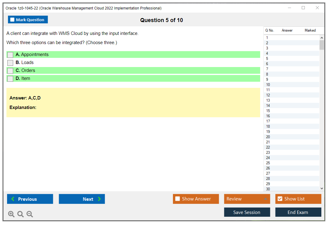 Oracle 1z0-1045-22 Oracle Warehouse Management Cloud 2022 Implementation Professional Practice test exam simulator test engine exam dumps questions answers Image 5