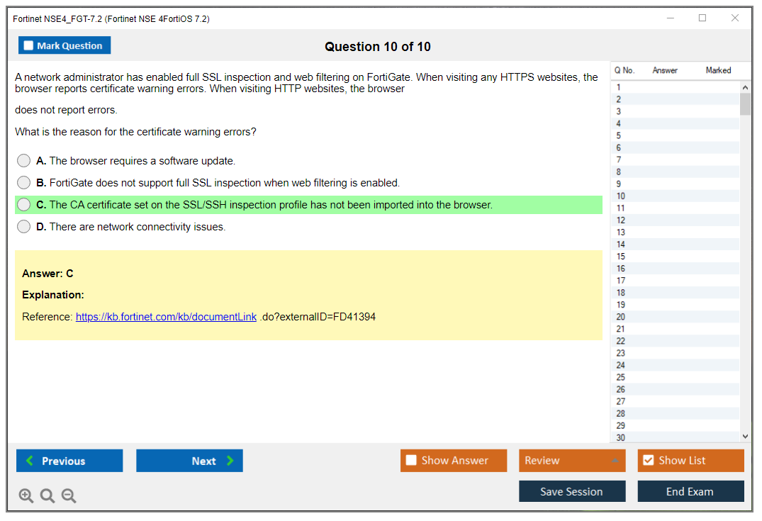 Fortinet NSE4_FGT-7.2 Fortinet NSE 4 - FortiOS 7.2 Practice test exam simulator test engine exam dumps questions answers Image 10