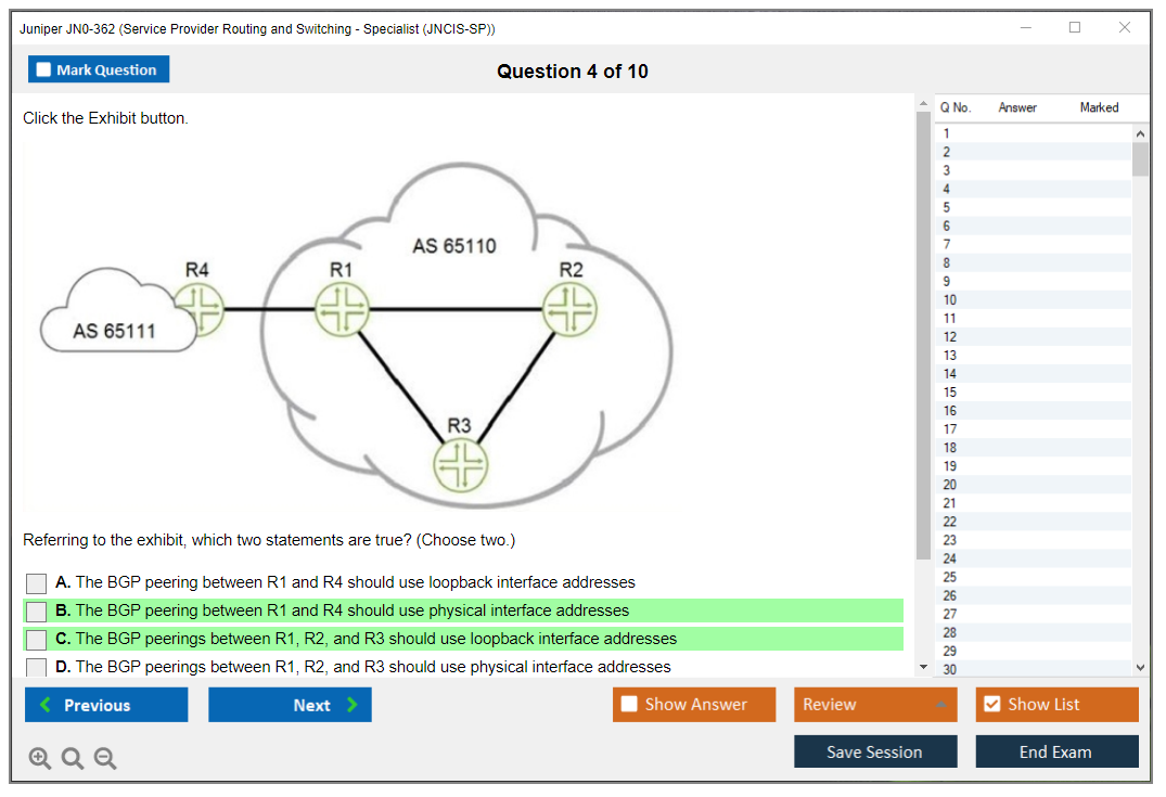 Juniper JN0-362 Service Provider Routing and Switching - Specialist (JNCIS-SP) Practice test exam simulator test engine exam dumps questions answers Image 4