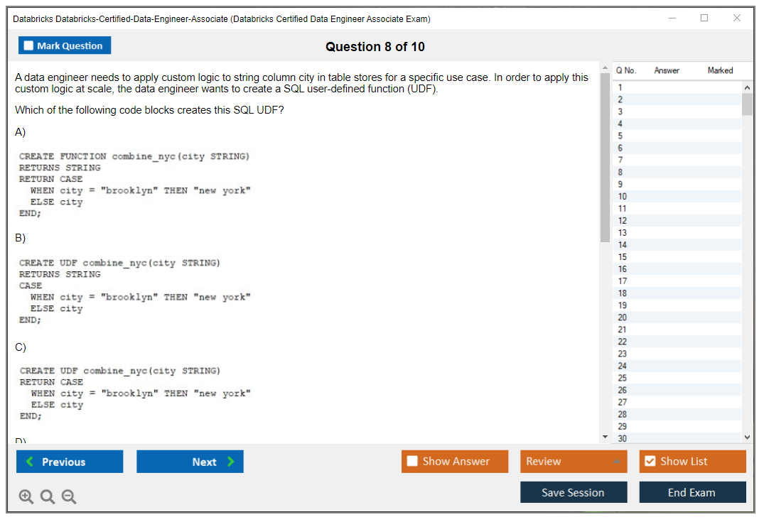 Databricks Databricks-Certified-Data-Engineer-Associate Databricks Certified Data Engineer Associate Exam Practice test exam simulator test engine exam dumps questions answers Image 8
