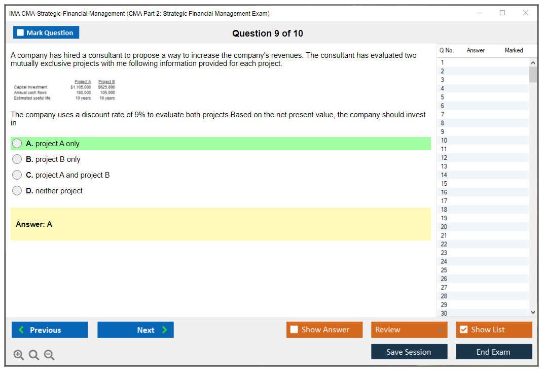 IMA CMA-Strategic-Financial-Management CMA Part 2: Strategic Financial Management Exam Practice test exam simulator test engine exam Prep practice test questions answers Image 9