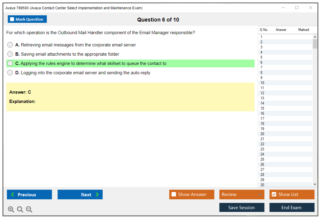 Avaya 78950X Avaya Contact Center Select Implementation and Maintenance Exam Practice test exam simulator test engine exam dumps questions answers Image 6