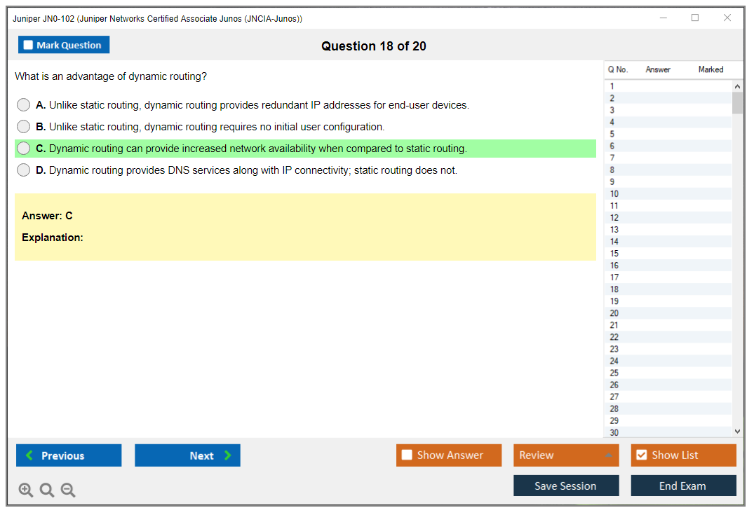 Juniper JN0-102 Juniper Networks Certified Associate Junos (JNCIA-Junos) Practice test exam simulator test engine exam dumps questions answers Image 18