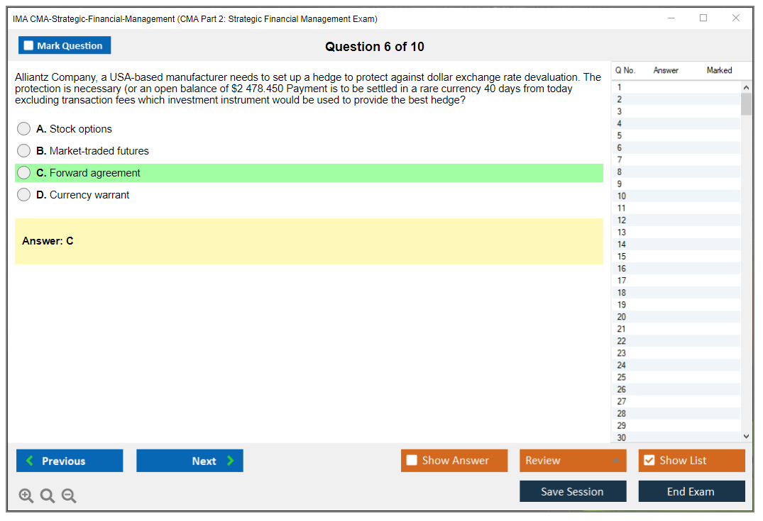 IMA CMA-Strategic-Financial-Management CMA Part 2: Strategic Financial Management Exam Practice test exam simulator test engine exam Prep practice test questions answers Image 6