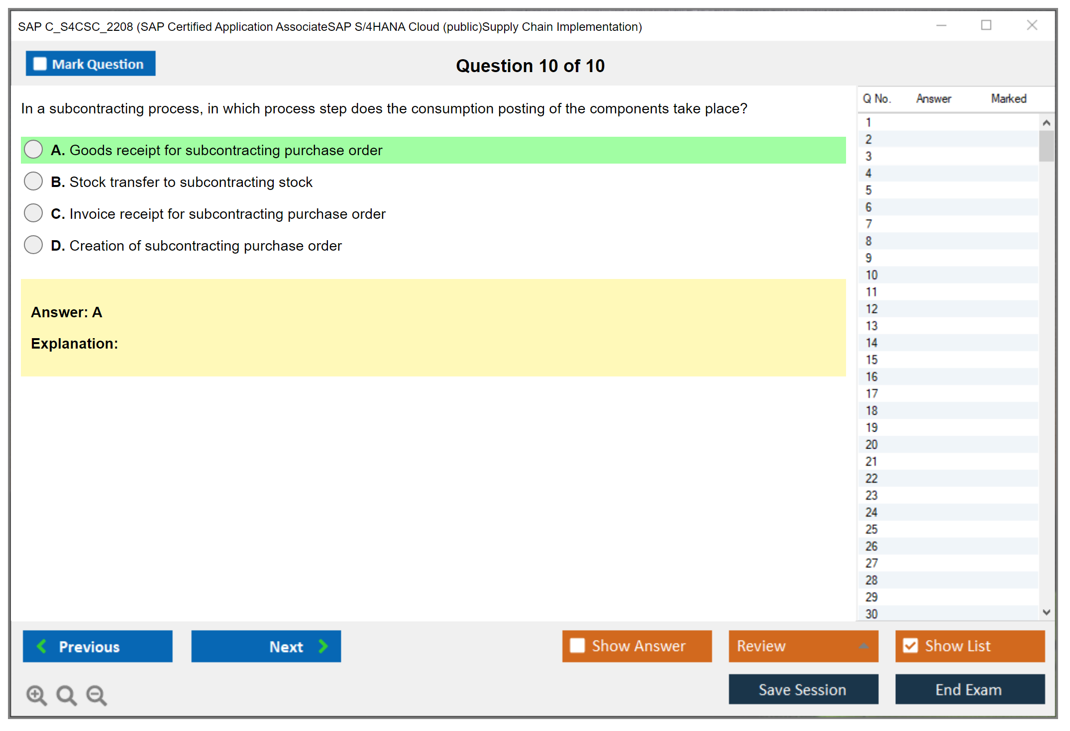 SAP C_S4CSC_2208 SAP Certified Application AssociateSAP S/4HANA Cloud (public)Supply Chain Implementation Practice test exam simulator test engine exam dumps questions answers Image 10