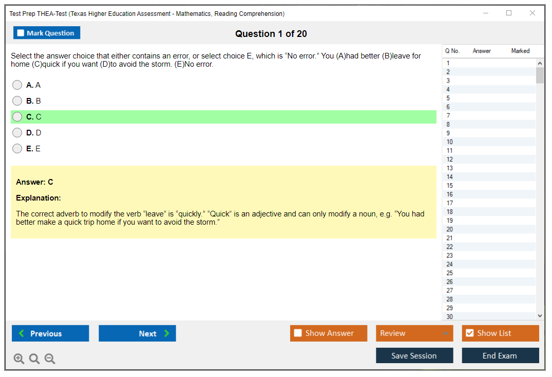 Test Prep THEA-Test Texas Higher Education Assessment - Mathematics, Reading Comprehension Practice test exam simulator test engine exam dumps questions answers Image 1