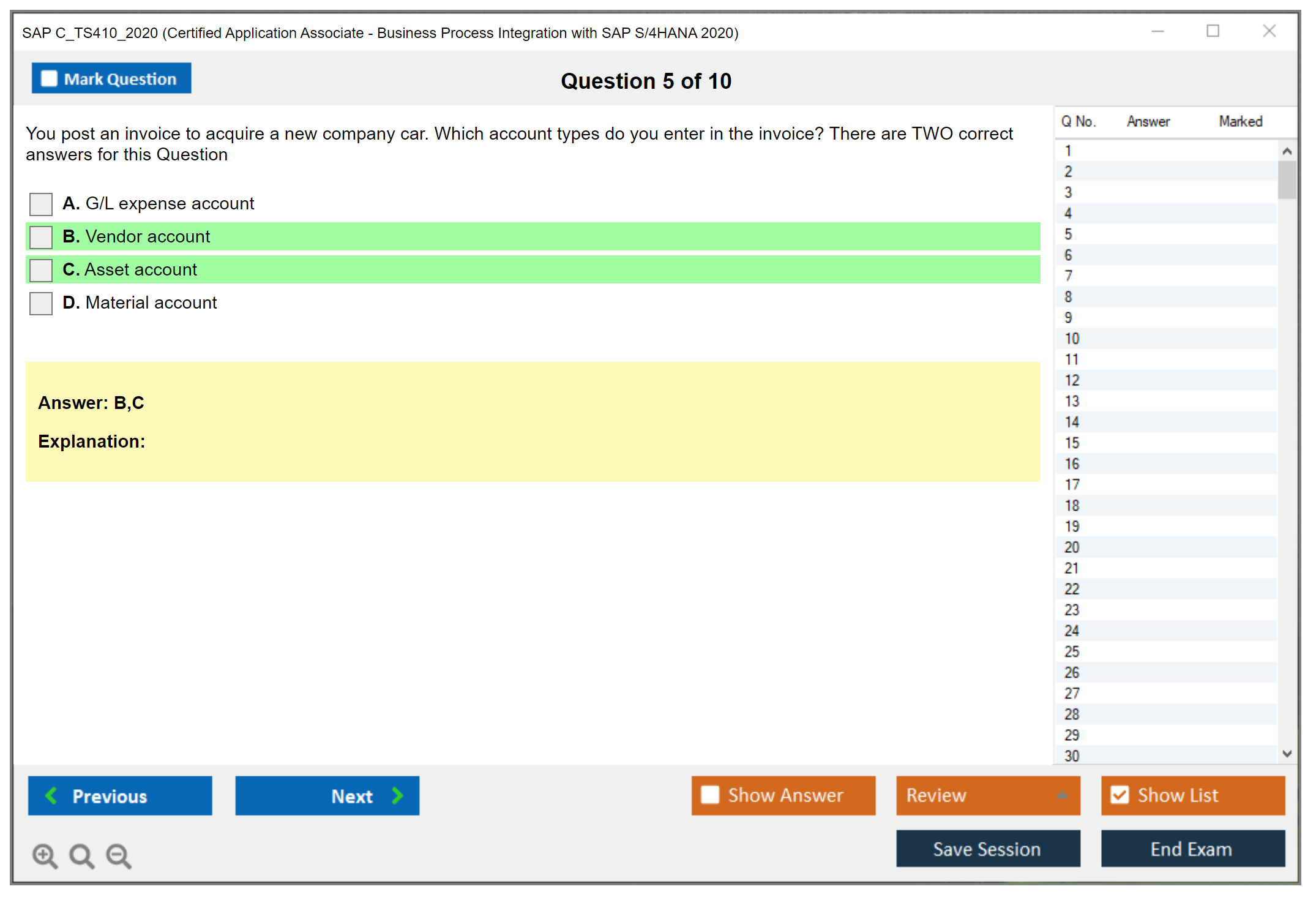 SAP C_TS410_2020 SAP Certified Associate - Business Process Integration with SAP S/4HANA 2020 Practice test exam simulator test engine exam Prep practice test questions answers Image 5