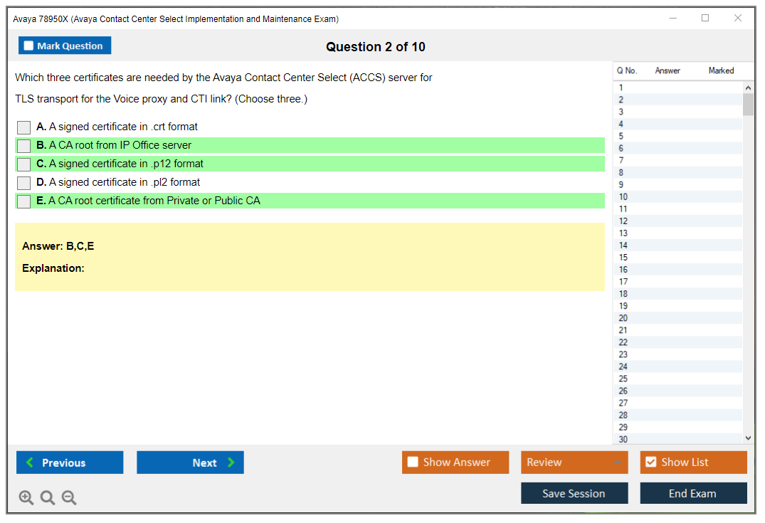 Avaya 78950X Avaya Contact Center Select Implementation and Maintenance Exam Practice test exam simulator test engine exam dumps questions answers Image 2