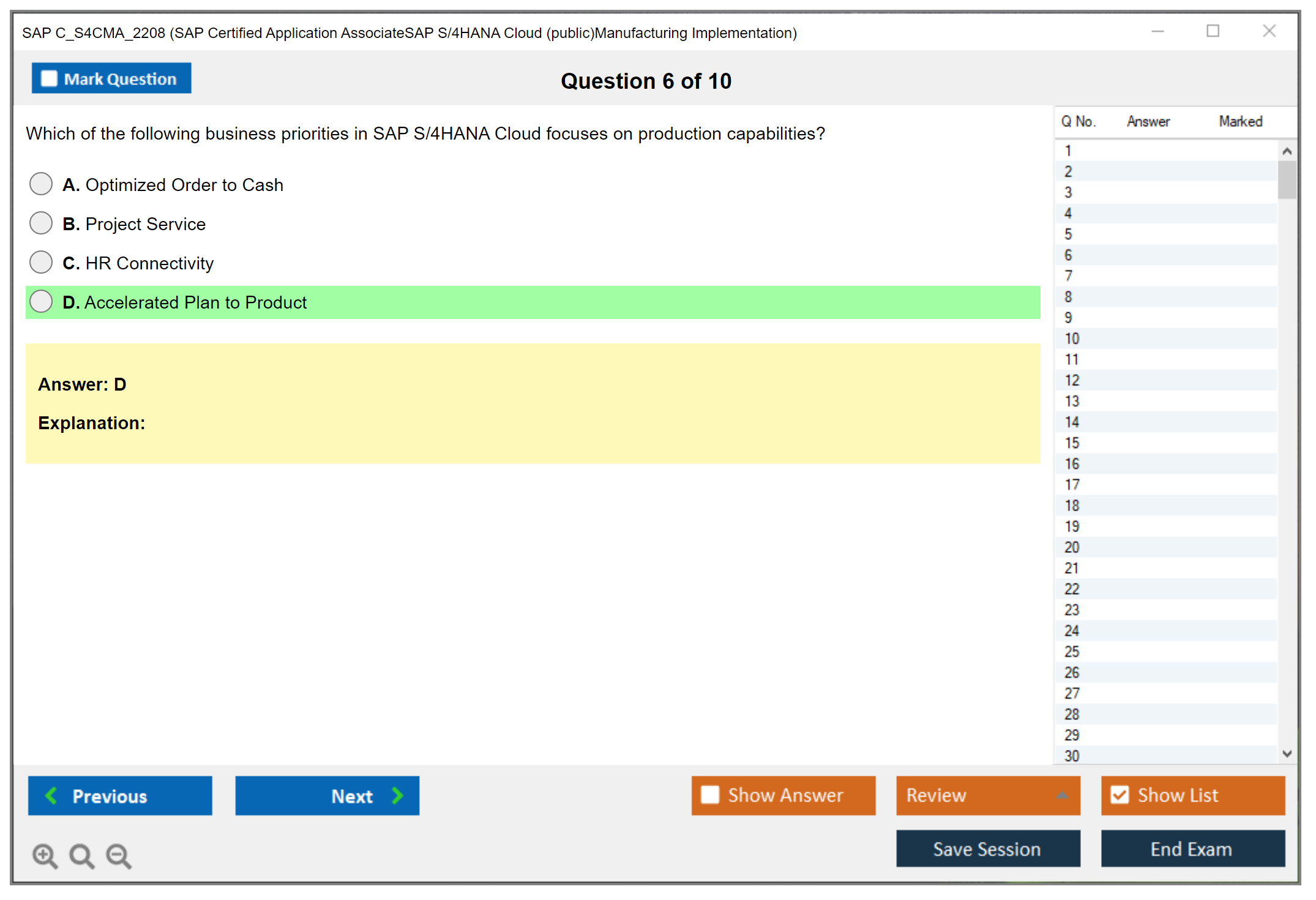 SAP C_S4CMA_2208 SAP Certified Application AssociateSAP S/4HANA Cloud (public)Manufacturing Implementation Practice test exam simulator test engine exam dumps questions answers Image 6