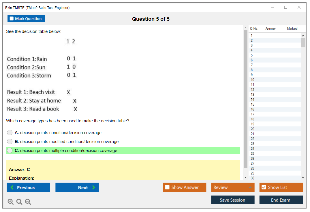 Exin TMSTE TMap Suite Test Engineer Practice test exam simulator test engine exam dumps questions answers Image 5