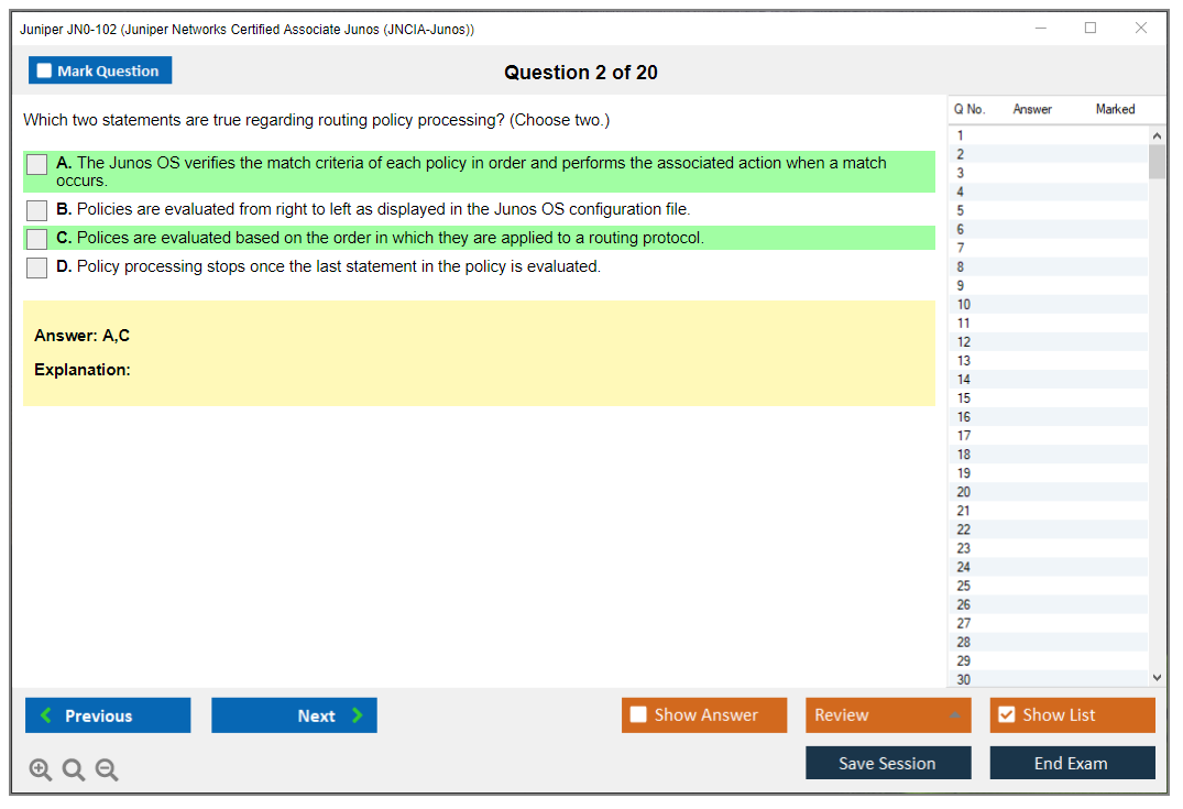 Juniper JN0-102 Juniper Networks Certified Associate Junos (JNCIA-Junos) Practice test exam simulator test engine exam dumps questions answers Image 2