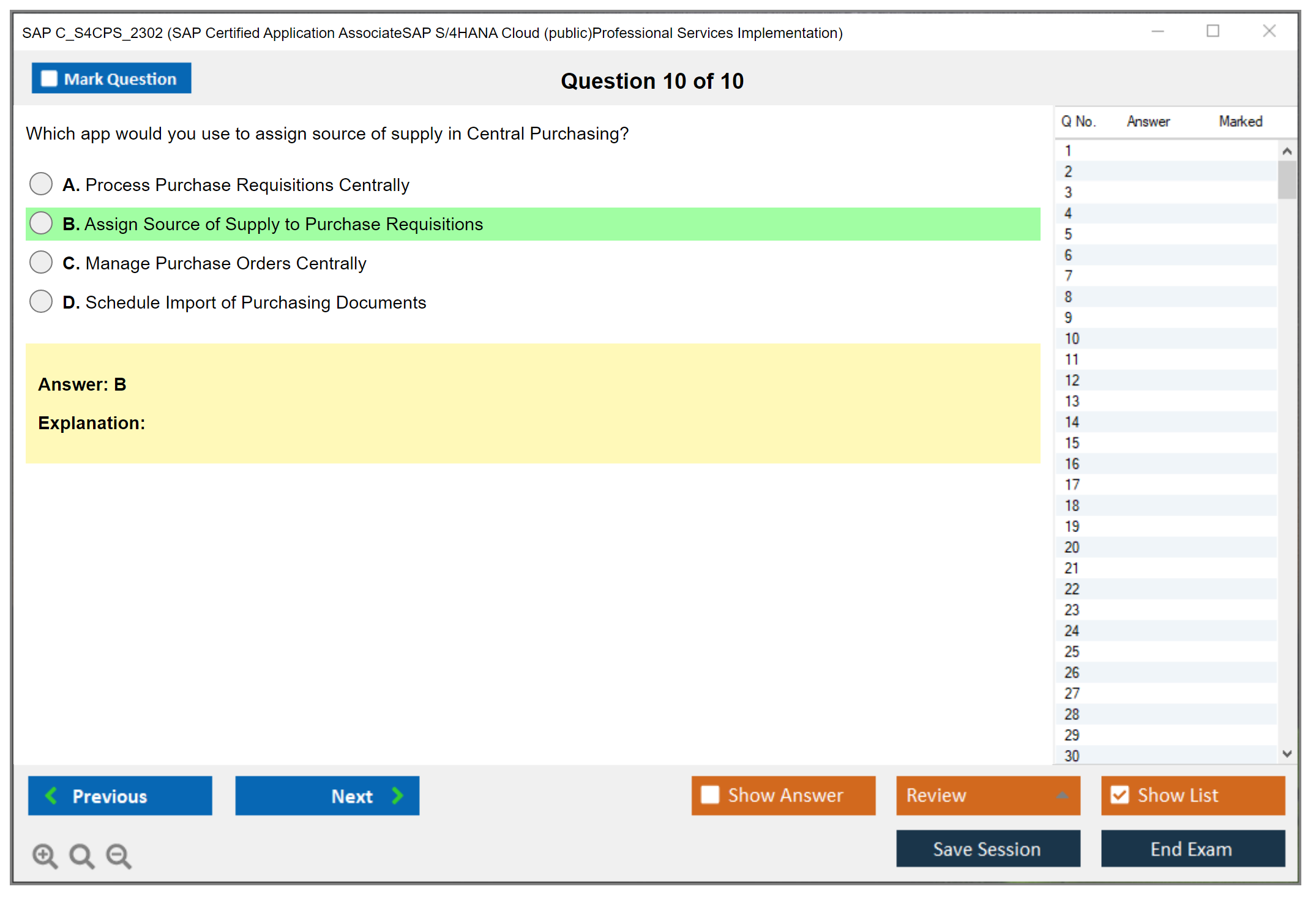 SAP C_S4CPS_2302 SAP Certified Application AssociateSAP S/4HANA Cloud (public)Professional Services Implementation Practice test exam simulator test engine exam Prep practice test questions answers Image 10