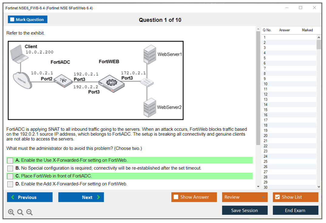 Fortinet NSE6_FWB-6.4 Fortinet NSE 6 - FortiWeb 6.4 Practice test exam simulator test engine exam dumps questions answers Image 1