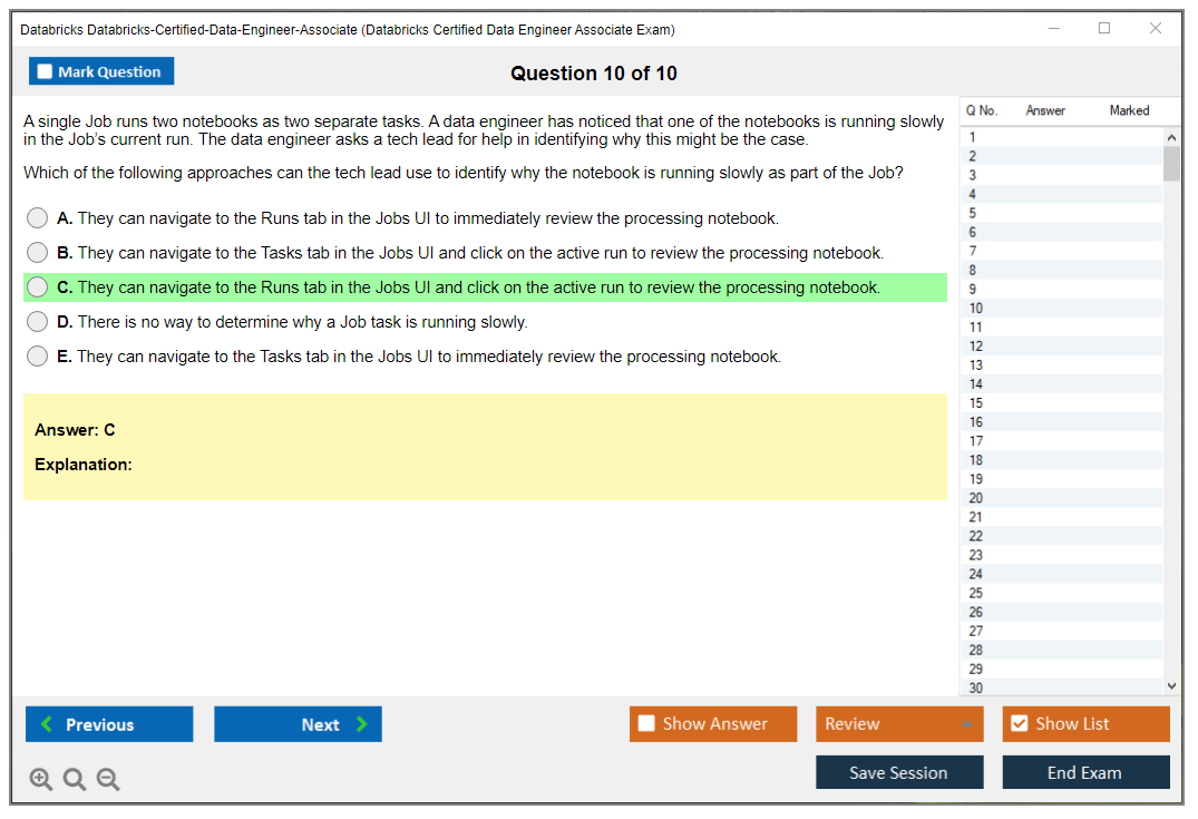 Databricks Databricks-Certified-Data-Engineer-Associate Databricks Certified Data Engineer Associate Exam Practice test exam simulator test engine exam dumps questions answers Image 10