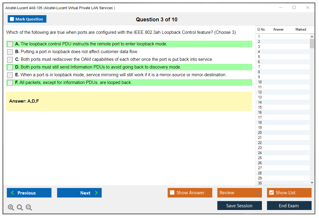 Alcatel-Lucent 4A0-105 Nokia Virtual Private LAN Services Practice test exam simulator test engine exam dumps questions answers Image 3