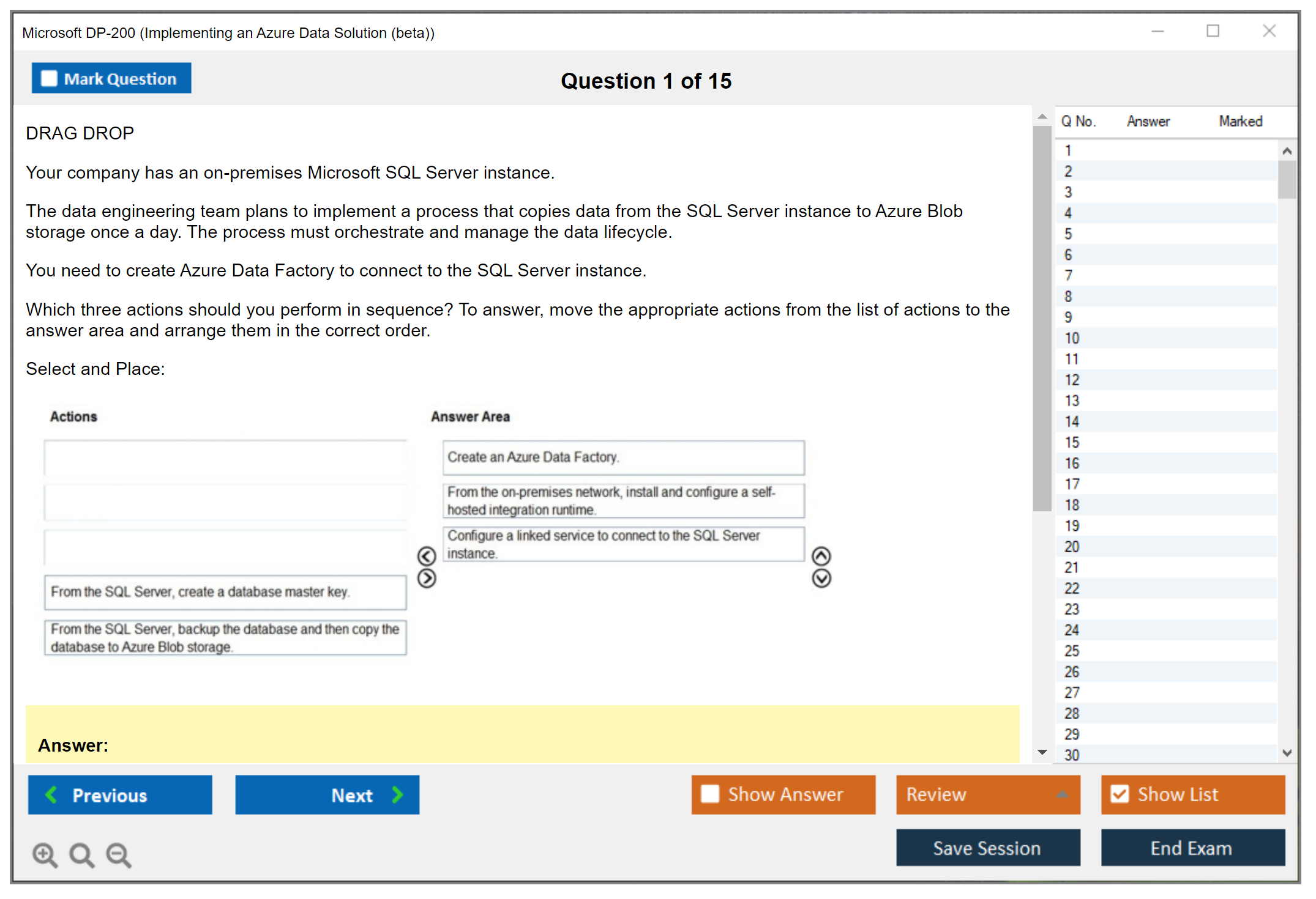 Microsoft DP-200 Implementing an Azure Data Solution  Practice test exam simulator test engine exam dumps questions answers Image 1