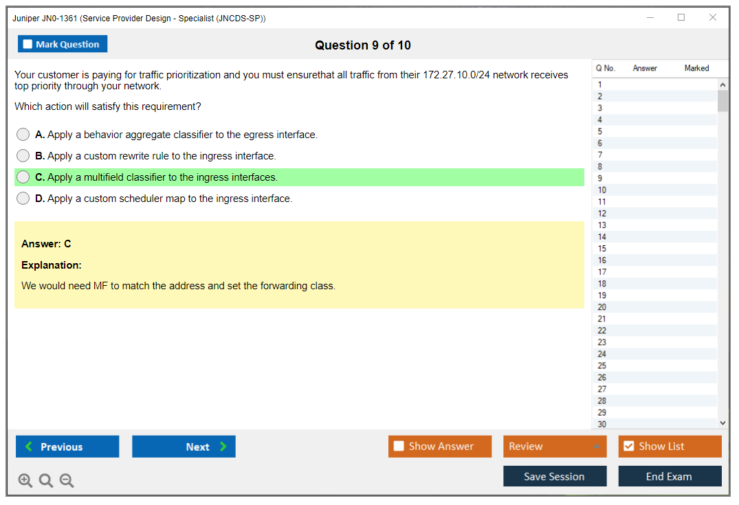 Juniper JN0-1361 Service Provider Design - Specialist (JNCDS-SP) Practice test exam simulator test engine exam dumps questions answers Image 9