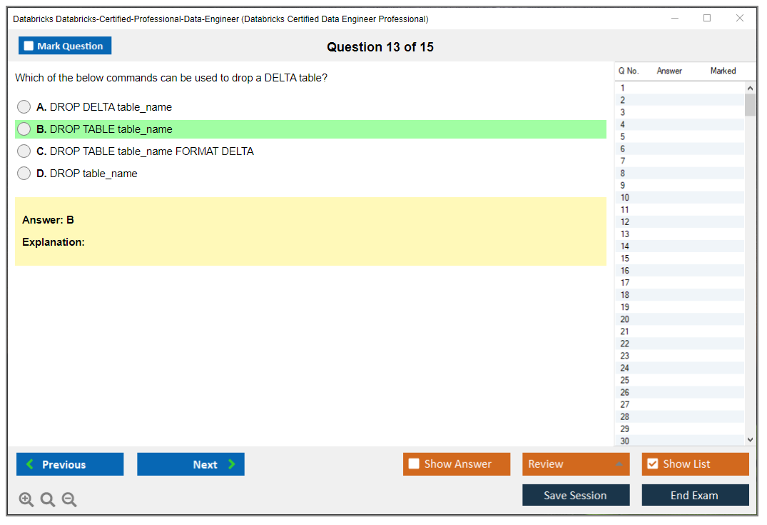 Databricks Databricks-Certified-Professional-Data-Engineer Databricks Certified Data Engineer Professional Exam Practice test exam simulator test engine exam dumps questions answers Image 13