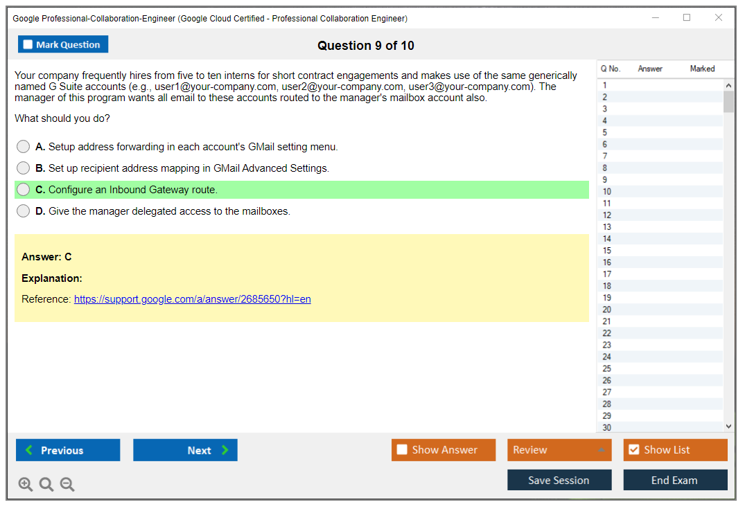 Google Professional-Collaboration-Engineer Google Cloud Certified - Professional Collaboration Engineer Practice test exam simulator test engine exam dumps questions answers Image 9