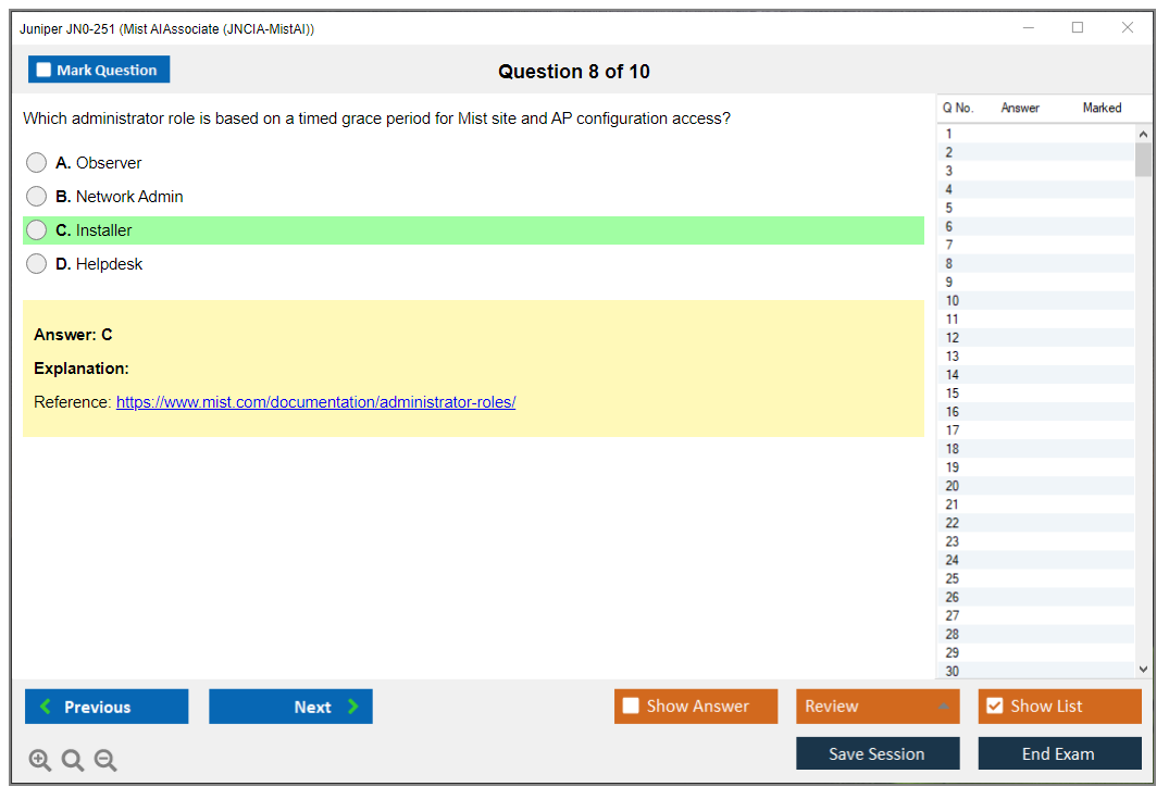 Juniper JN0-251 Mist AI - Associate (JNCIA-MistAI) Practice test exam simulator test engine exam dumps questions answers Image 8