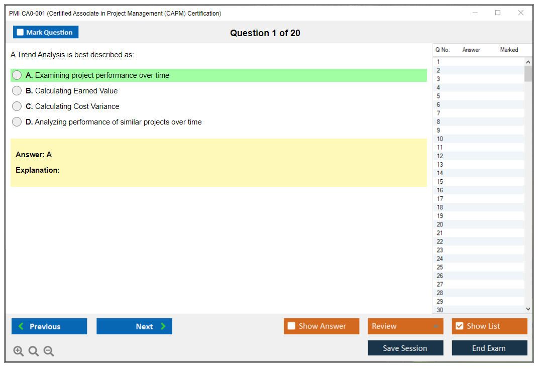 PMI CA0-001 Certified Associate in Project Management (CAPM) Certification Practice test exam simulator test engine exam dumps questions answers Image 1