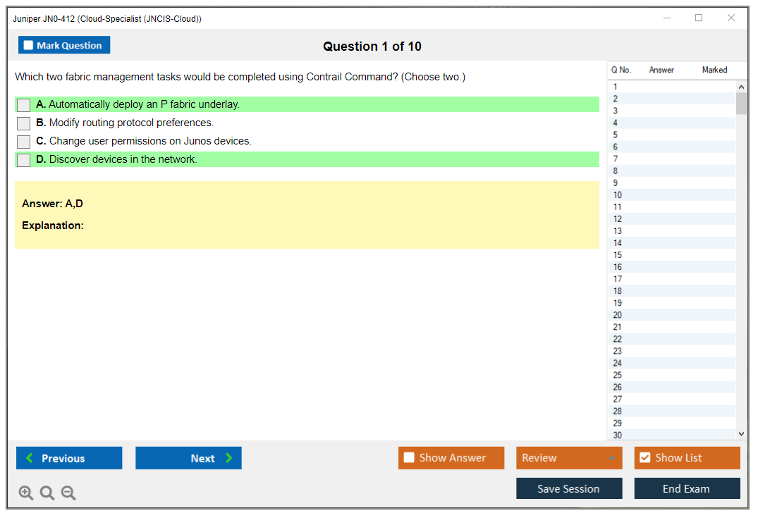 Juniper JN0-412 Cloud, Specialist (JNCIS-Cloud) Practice test exam simulator test engine exam dumps questions answers Image 1
