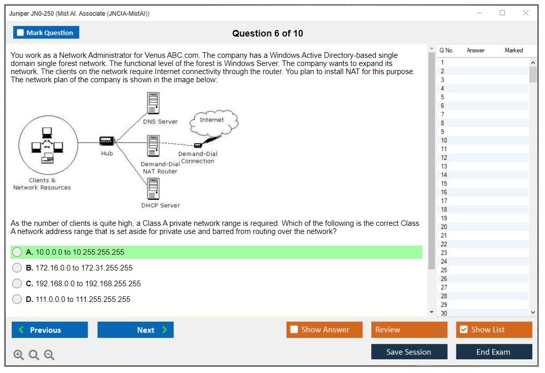 Juniper JN0-250 Mist AI. Associate (JNCIA-MistAI) Practice test exam simulator test engine exam dumps questions answers Image 6