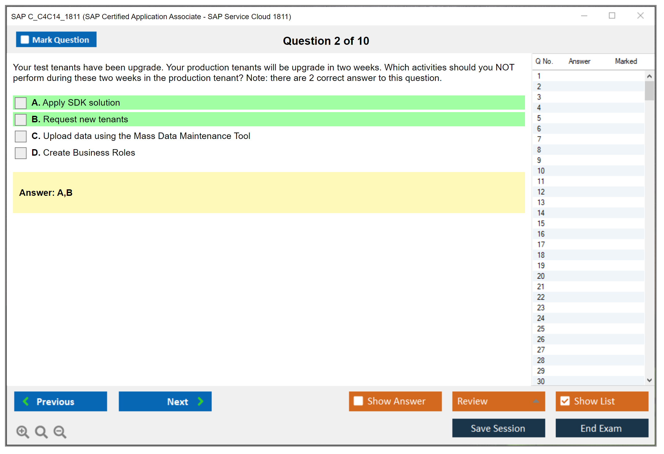 SAP C_C4C14_1811 SAP Certified Application Associate - SAP Service Cloud 1811 Practice test exam simulator test engine exam dumps questions answers Image 2