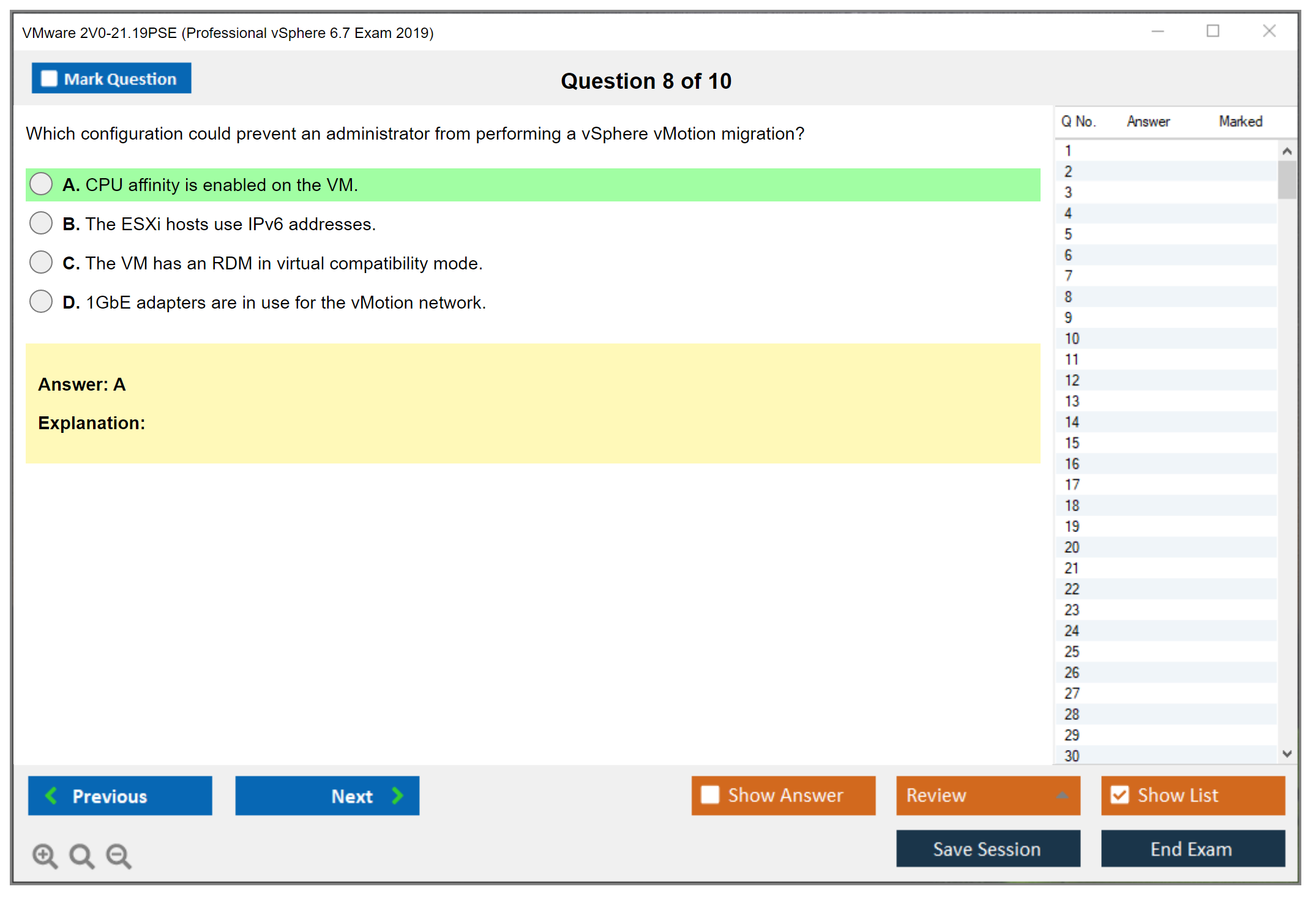 VMware 2V0-21.19PSE Professional vSphere 6.7 Exam 2019 Practice test exam simulator test engine exam dumps questions answers Image 8