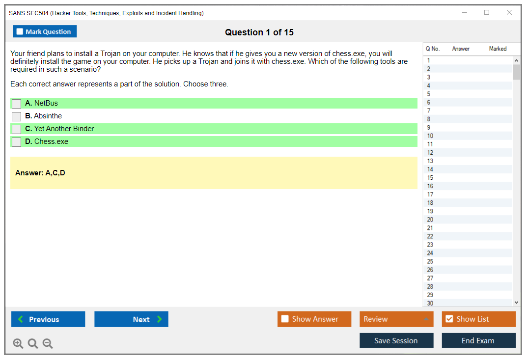 SANS SEC504 Hacker Tools, Techniques, Exploits and Incident Handling Practice test exam simulator test engine exam dumps questions answers Image 1