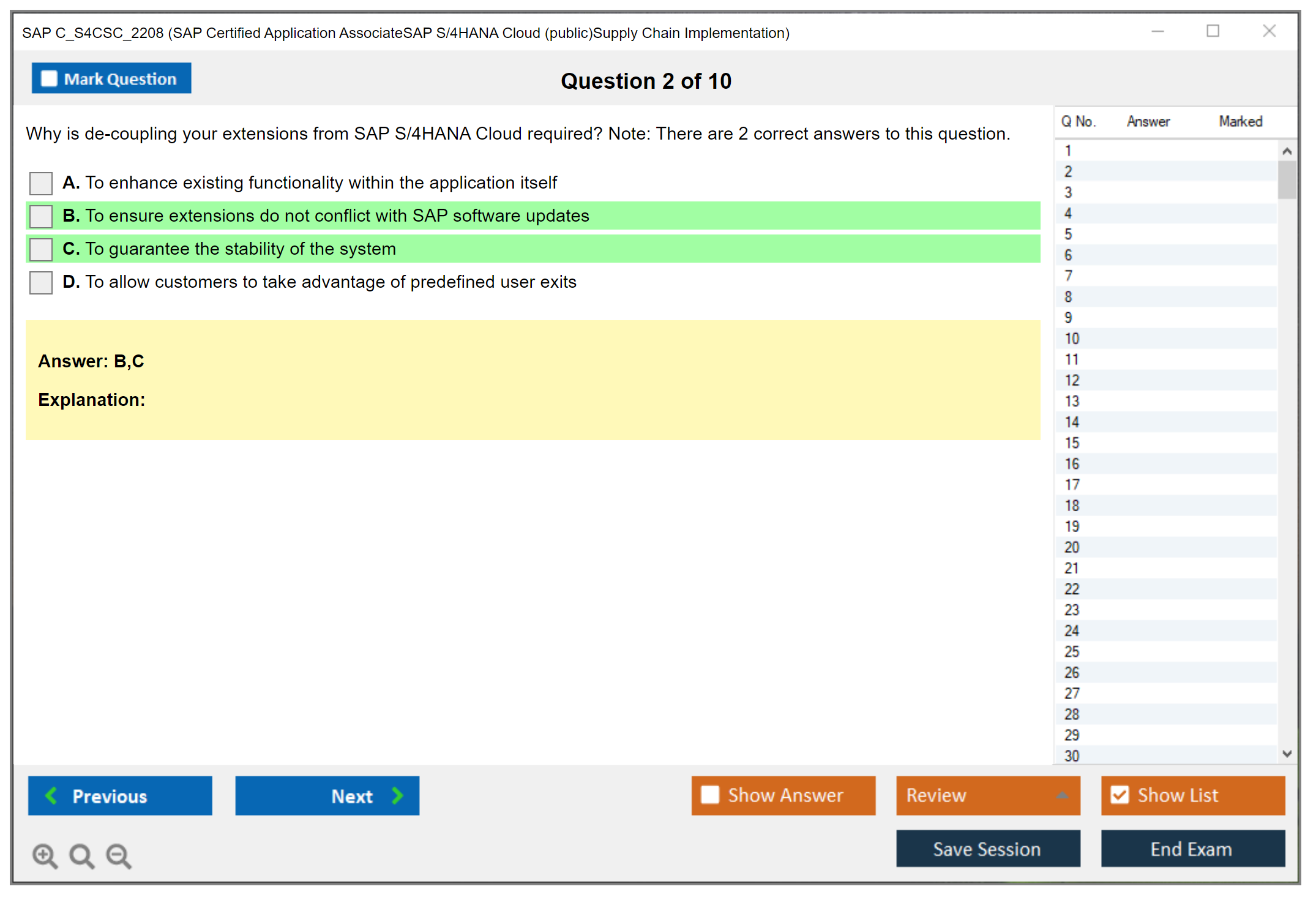 SAP C_S4CSC_2208 SAP Certified Application AssociateSAP S/4HANA Cloud (public)Supply Chain Implementation Practice test exam simulator test engine exam dumps questions answers Image 2