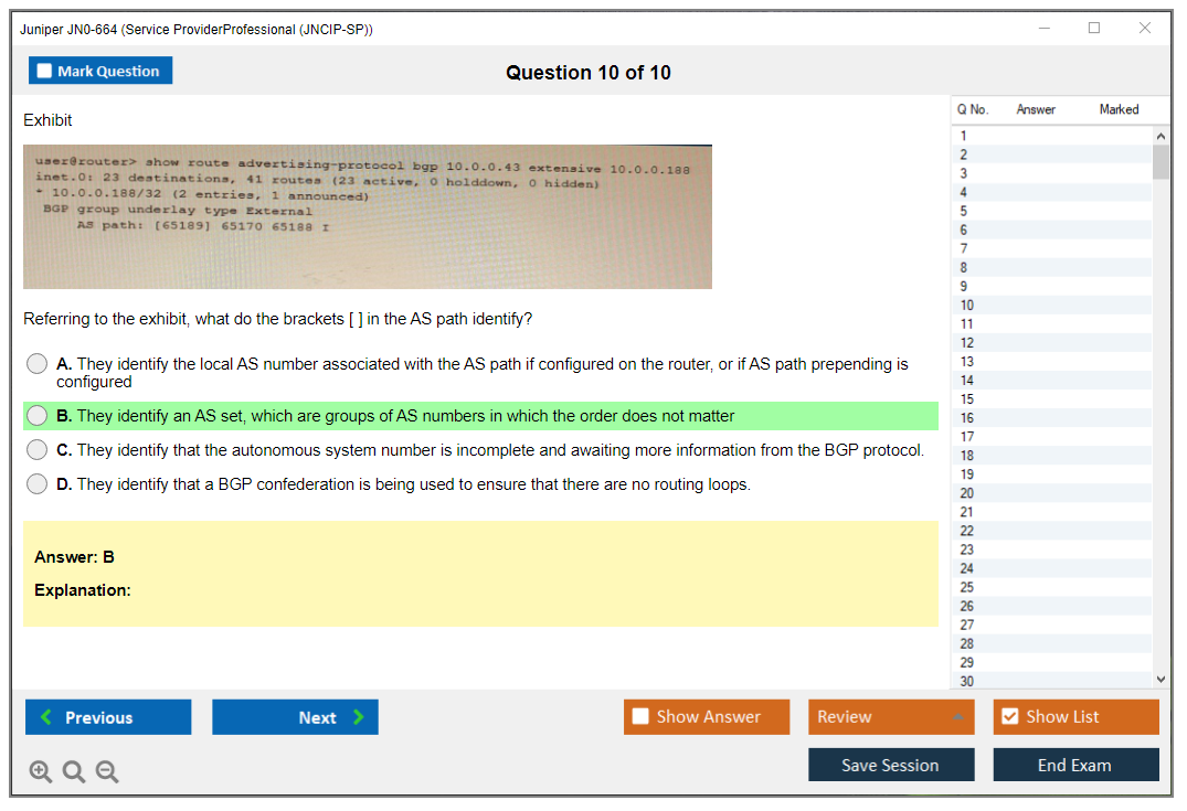 Juniper JN0-664 Service Provider Professional (JNCIP-SP) Practice test exam simulator test engine exam dumps questions answers Image 10