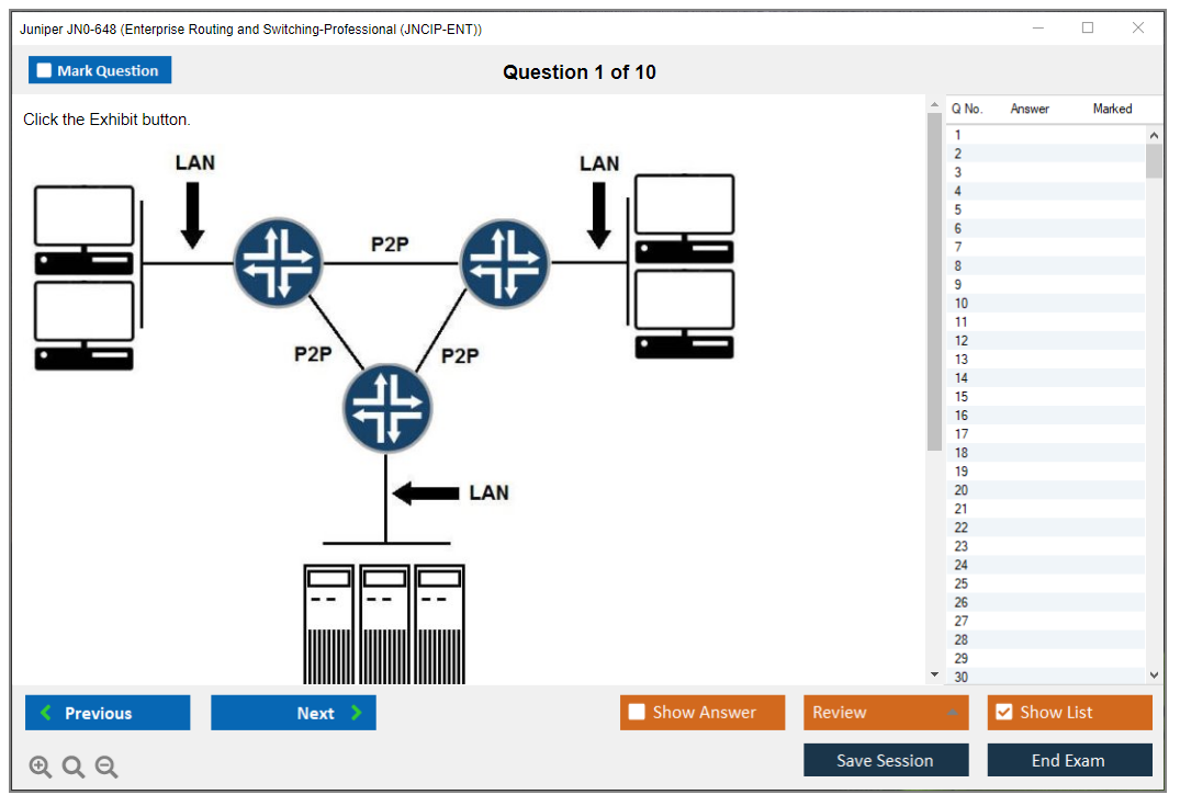 Juniper JN0-648 Enterprise Routing and Switching-Professional (JNCIP-ENT) Practice test exam simulator test engine exam dumps questions answers Image 1