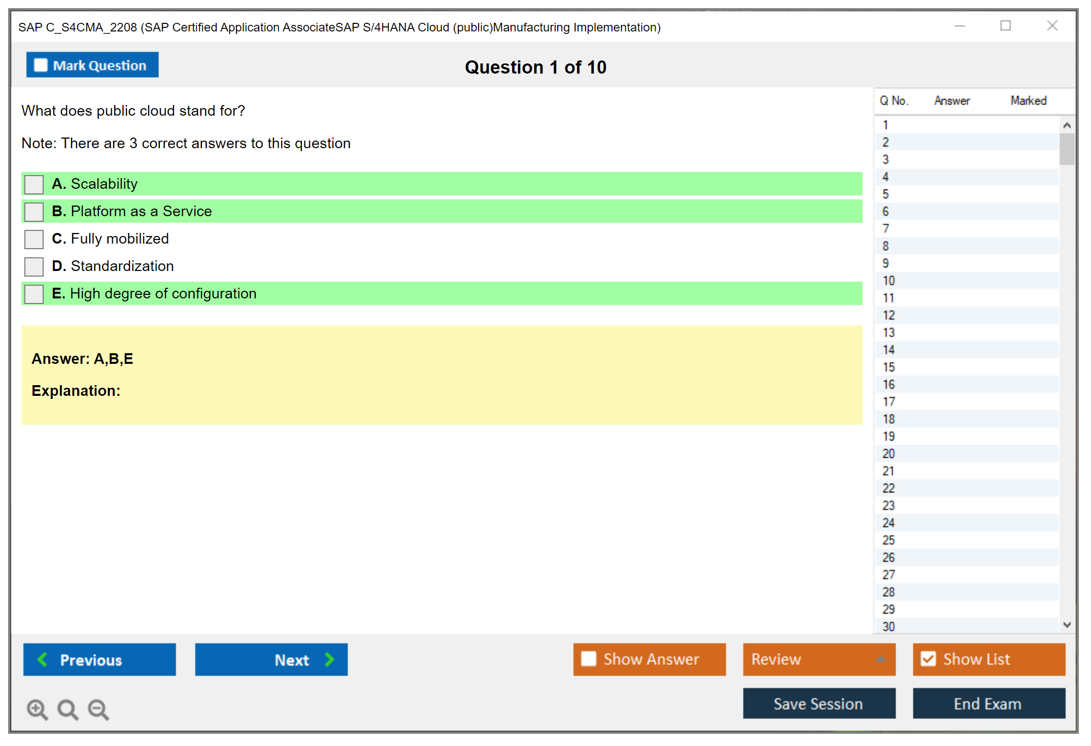 SAP C_S4CMA_2208 SAP Certified Application AssociateSAP S/4HANA Cloud (public)Manufacturing Implementation Practice test exam simulator test engine exam dumps questions answers Image 1